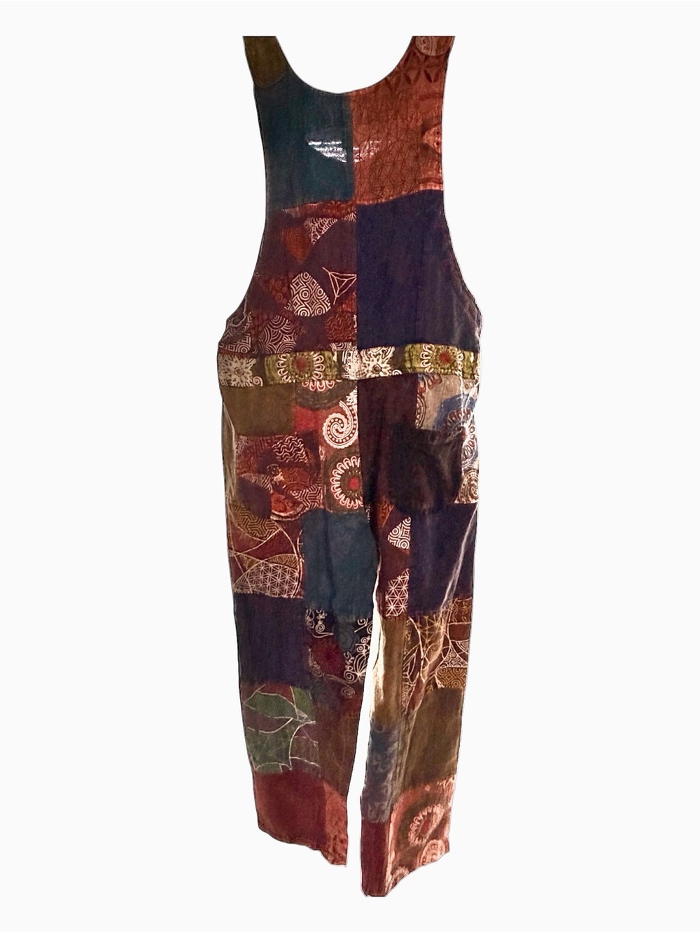 NWT Rising International Multicolor patchwork overalls Size L - Picture 3 of 6
